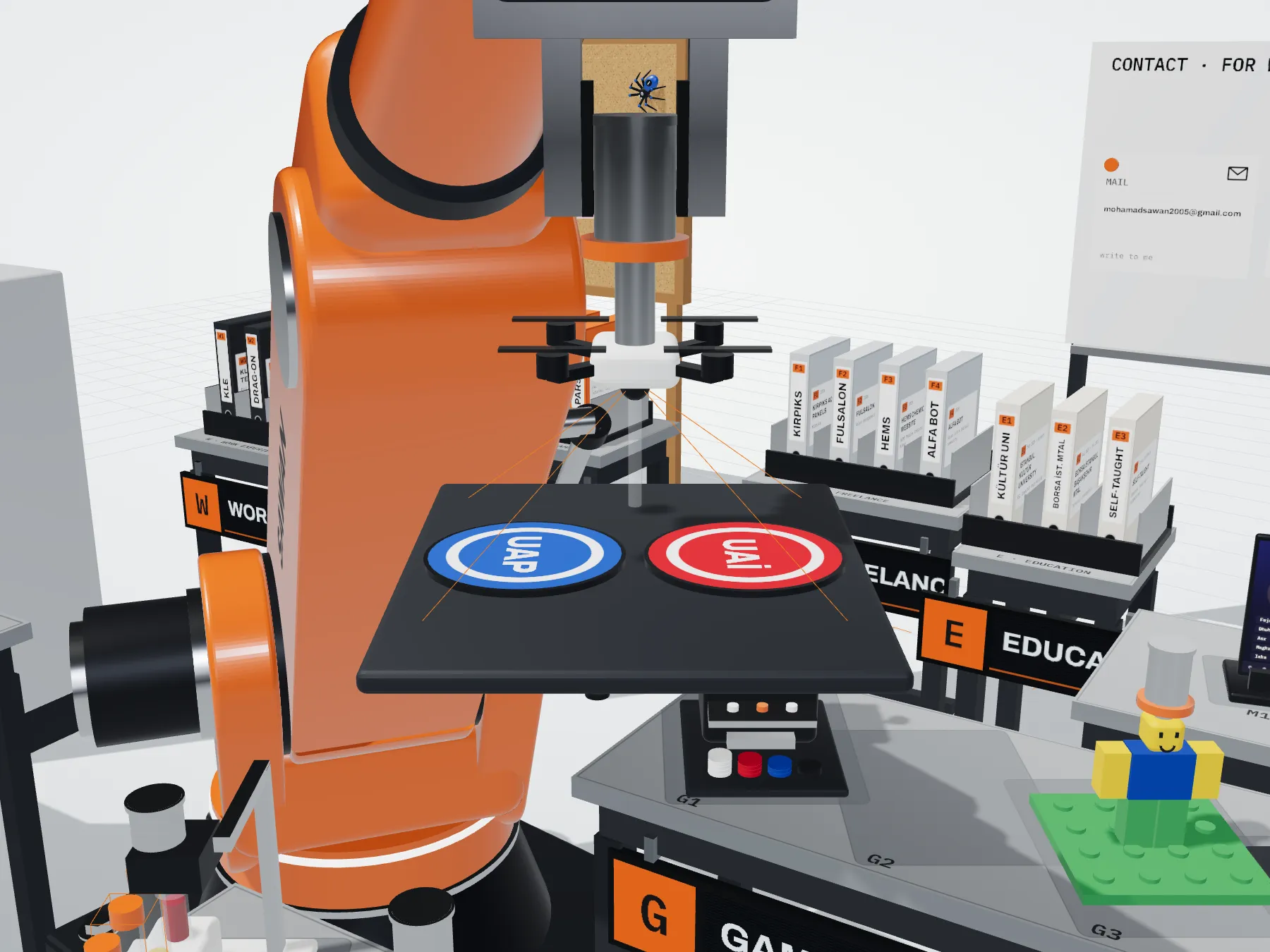 Scale model of the teknofest markers in the arm's gripper