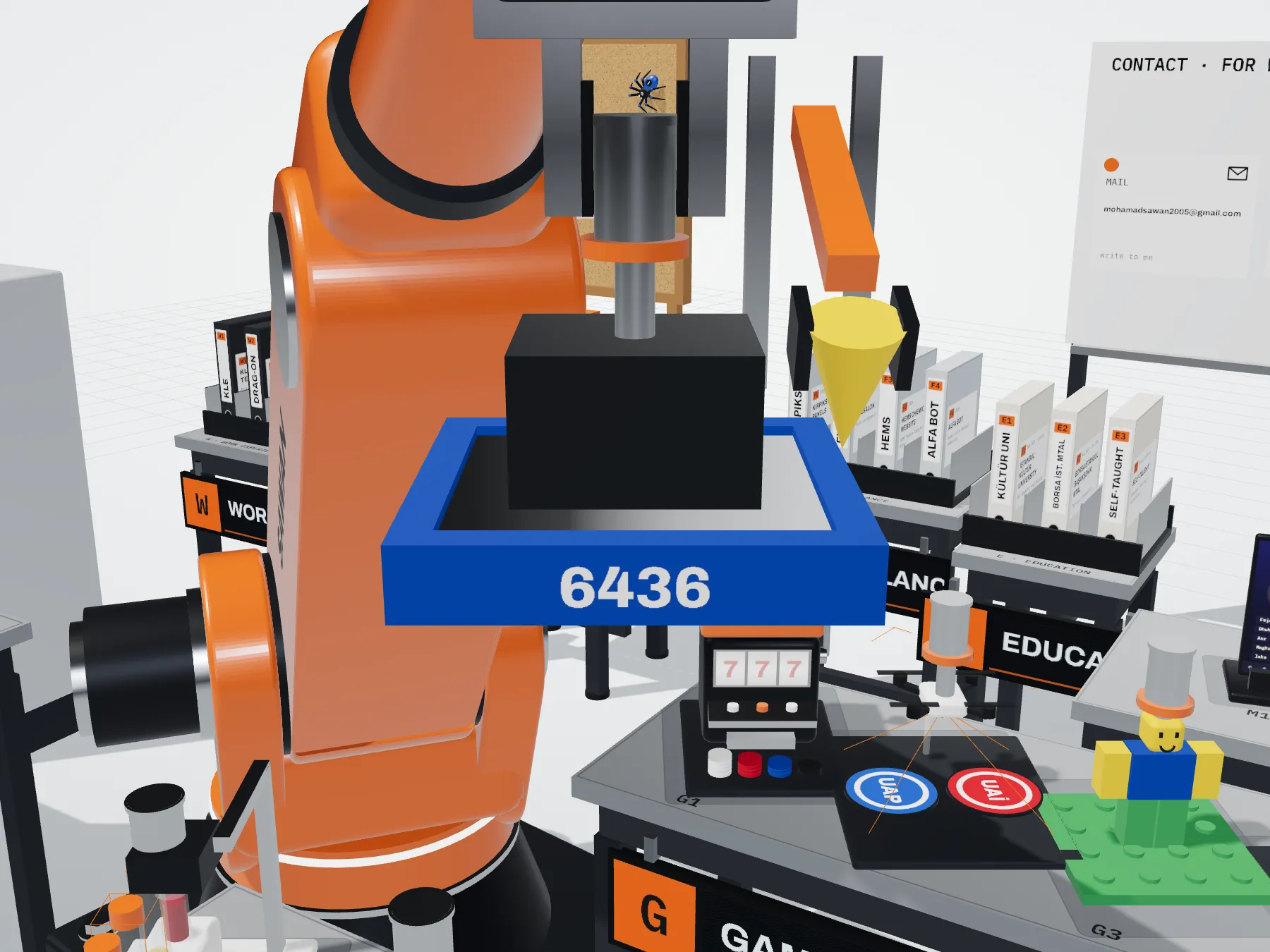 Scale model of the frc robot, 2023 in the arm's gripper